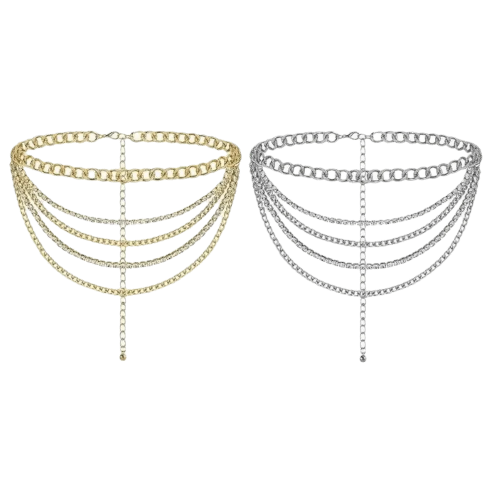 Fashion Metal Waist Chain Rhinestone Inlaid Multi Layer Design Body Chain Adjustable Punk Style Rhinestone Belt Women Jewelry