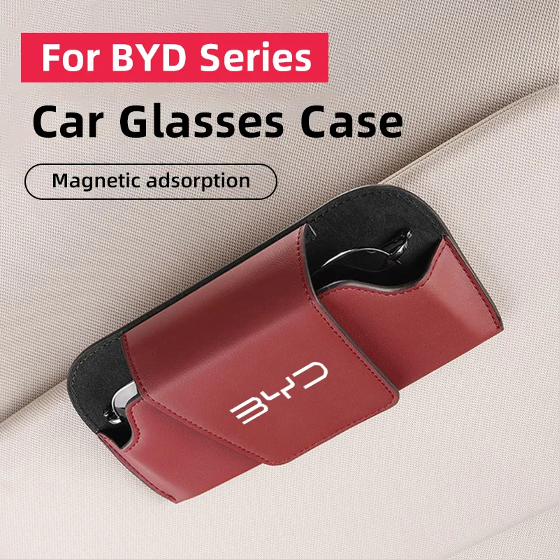 Leather Car Glasses Case For BYD Seagyll V2l Dolphin mini Atto3 F3 E6 G3 I3 Ea1 Dmi Sun Visor Sunglasses Clip Card Ticket Holder