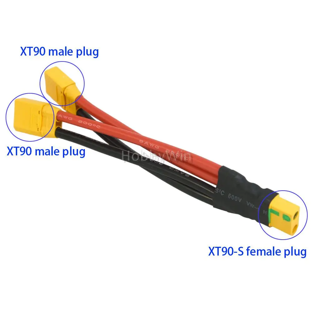 XT90-S Antispark plug Parallel Connection Cable 8awg wire 1 Female 2 Male