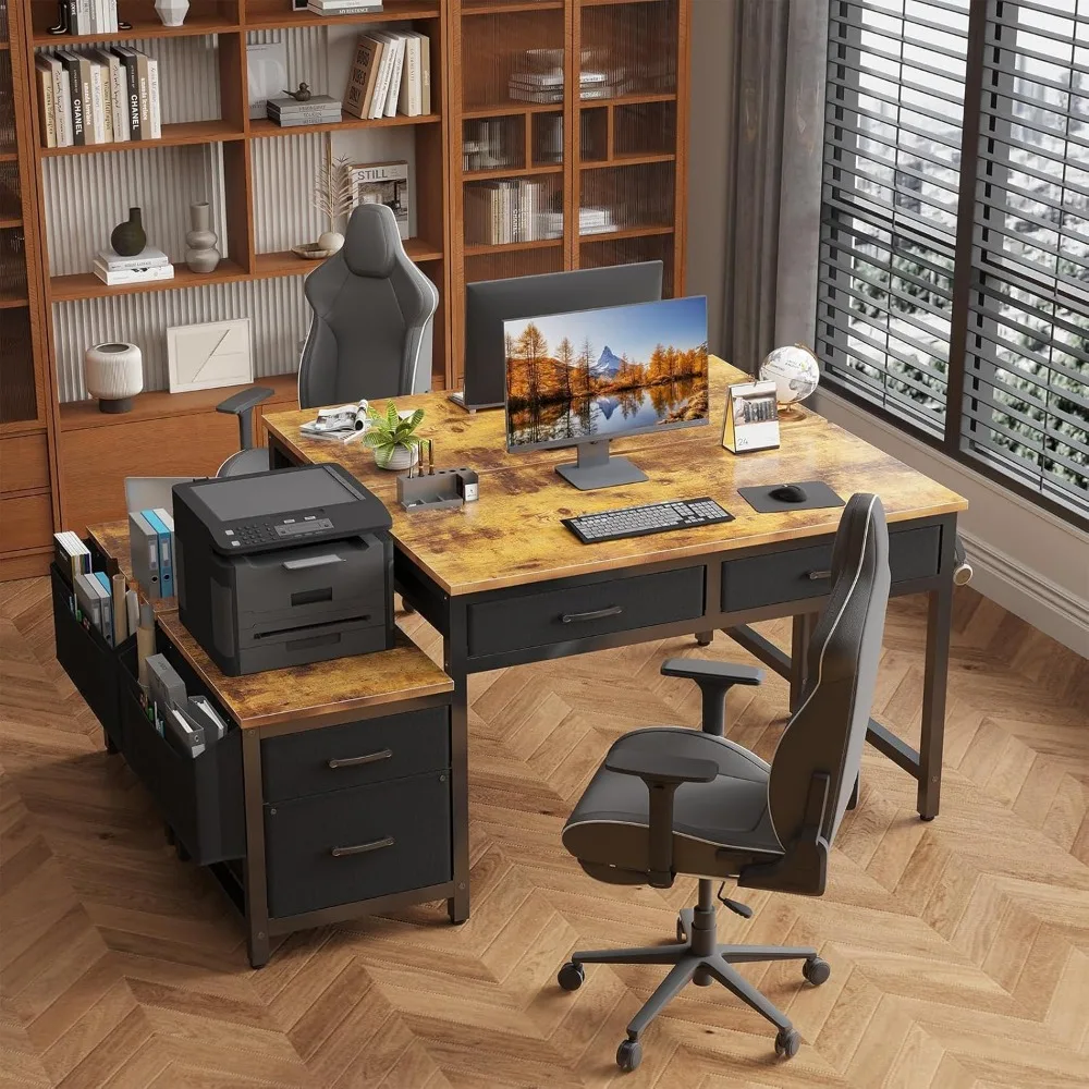 مكتب منزلي مقاس 57 بوصة مع خزانة أدراج ملفات قماشية، وحامل طابعة خزانة الملفات للمساحات الصغيرة #4