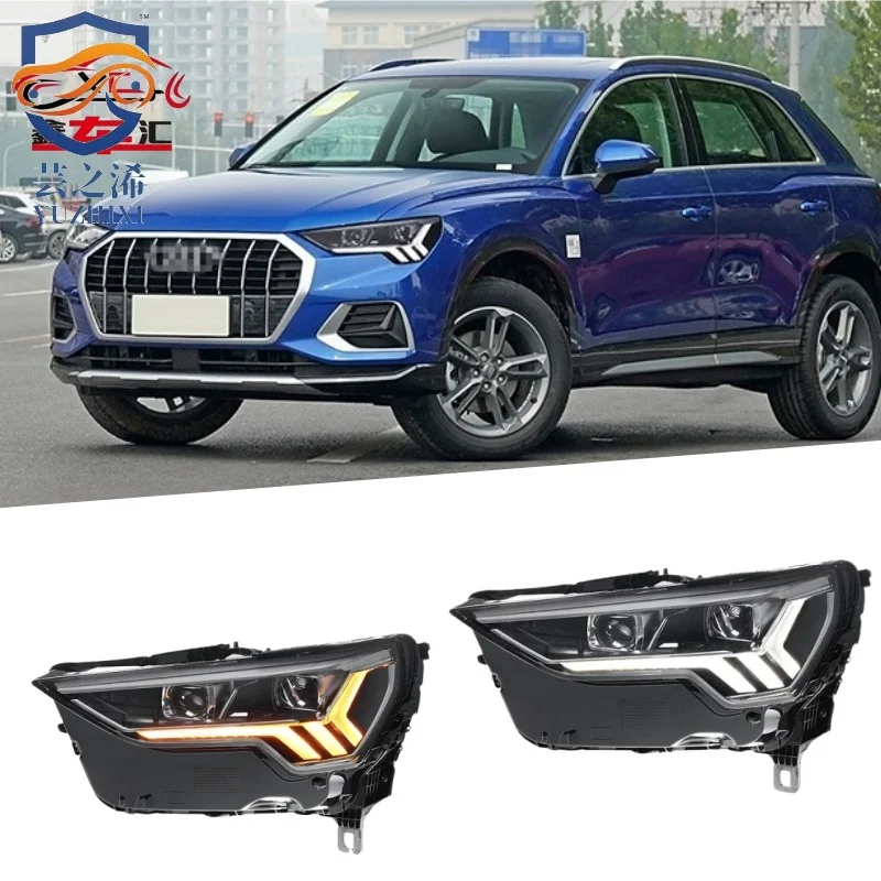 

XCH For 2019-2024 Audi Q3 headlight assembly upgrade with high-end LED daytime running lights and projector headlights.