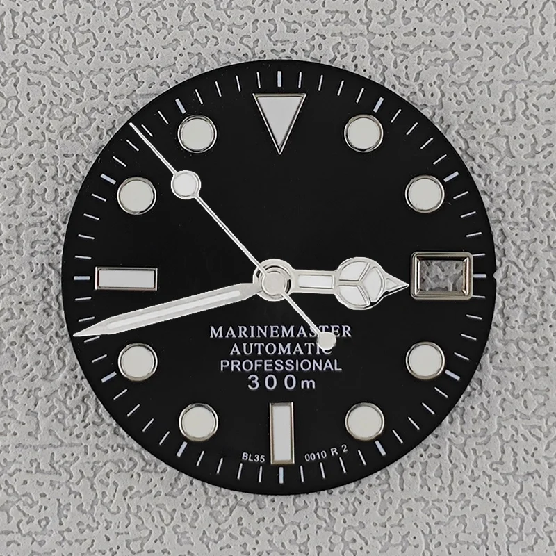 Esfera de reloj de 28,5mm con manecillas de reloj, rayos solares Marinemaster, ajuste luminoso NH35 NH36, esferas de reloj, movimiento automático