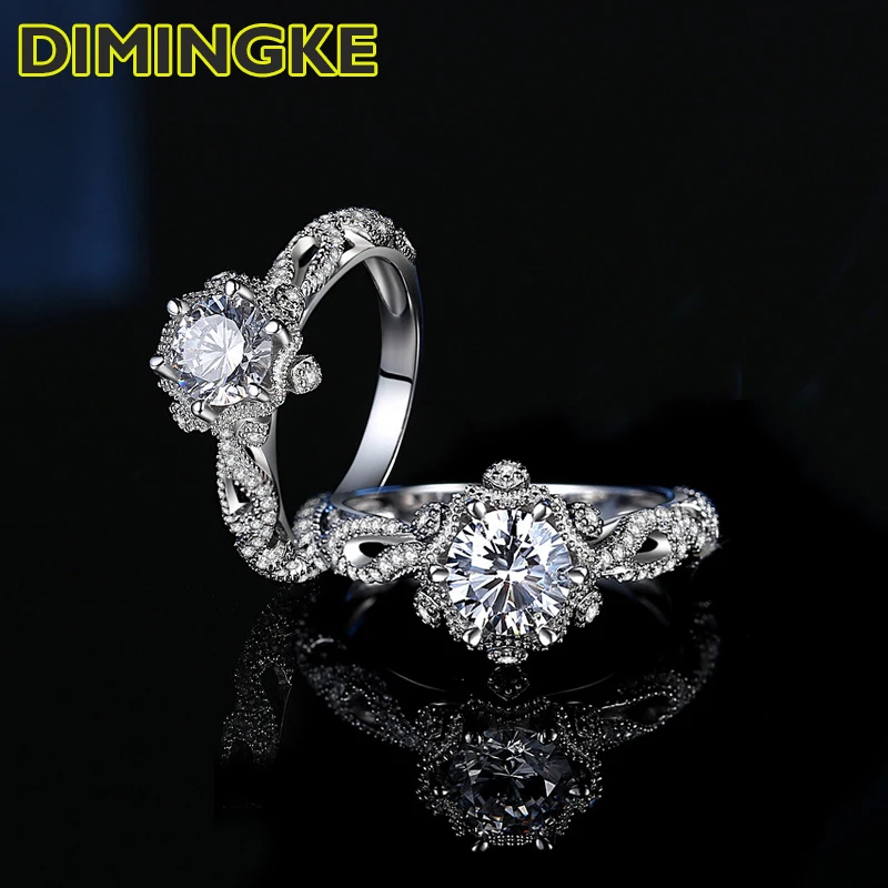 

DIMINGKE Women S925 Silver Ring Jewelry Deluxe 1CT D Morsang GRA Certificate Wedding Party Birthday Gift Free Shipping