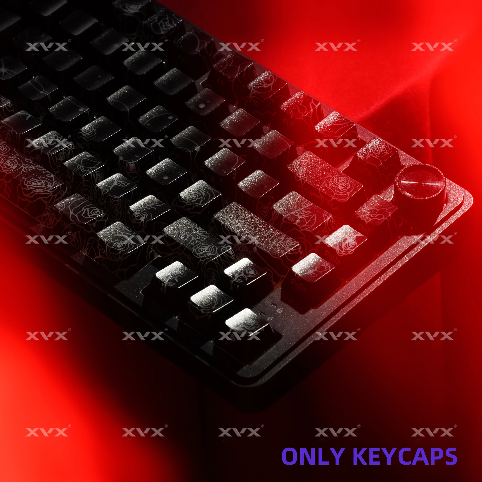 XVX Rose IMD Keycaps Pattern Shine-Through OEM Profile Key Cap Set 118 Keys Translucent Backlit Design for Mechanical Keyboards
