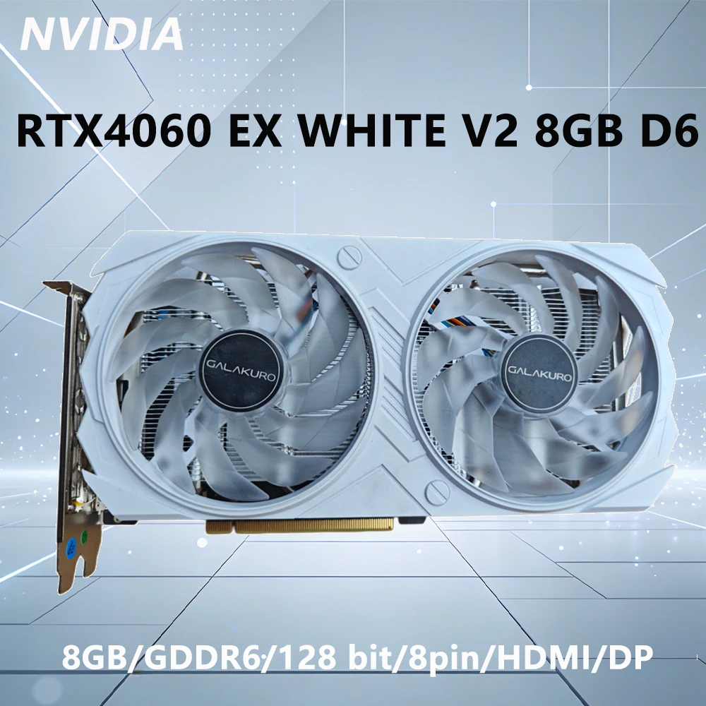 Tarjeta gráfica RTX 4060 8GB GPU RTX4060 EX WHITE V2 8GB D6 de 128 bits para PCI-E 3.0 HDMI DP RGB con doble ventilador para computadora de escritorio.