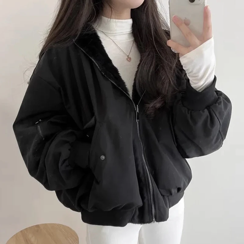 Chic automne hiver Double face porter fourrure d'agneau doublé longue Sve à capuche coton Jaet femmes coupe ample coréen Sle trajet