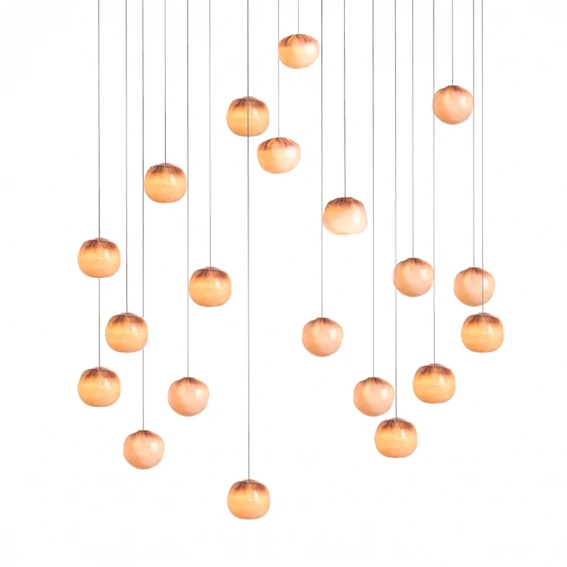 

BOSSEN Luxury Dimmable Ceiling Light Bubble Ball Glass Chandelier Striped Texture Pendant light Ring Shape Lustre for Dining Roo