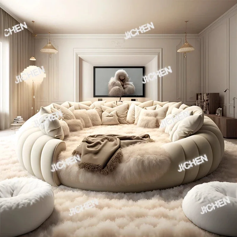 HG مصمم الفتيات سرير حديث 200 × 180 سنتيمتر الفاخرة الإيطالية الملك الحجم غرفة نوم سرير مزدوج علوي مستدير الكبار كاما الأثاث الزوجي #3