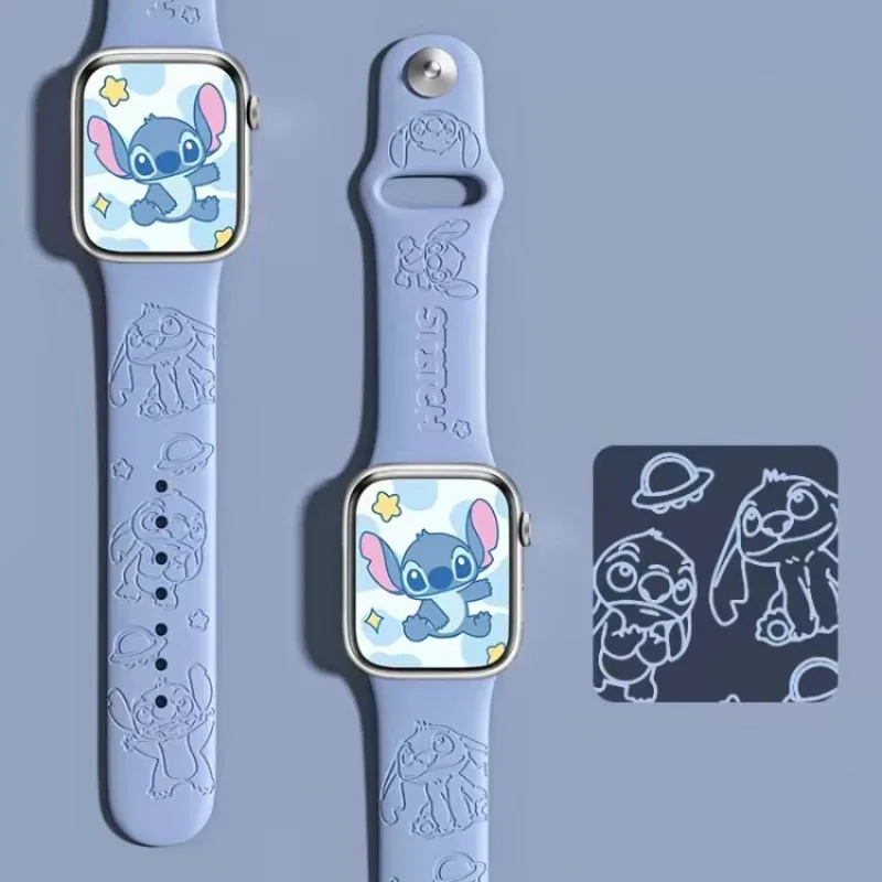 Disney Carved Stitch Strap for Apple Watch Band 44mm 40mm 45mm 41mm 38mm 42mm Silicone Solo Loop bracelet iWatch 8 ultra 7 6 5 3