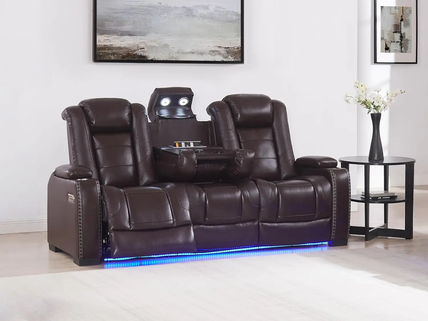 3-Seat Brown PU Leather Power Recliner Sofa for Living Room, Customized