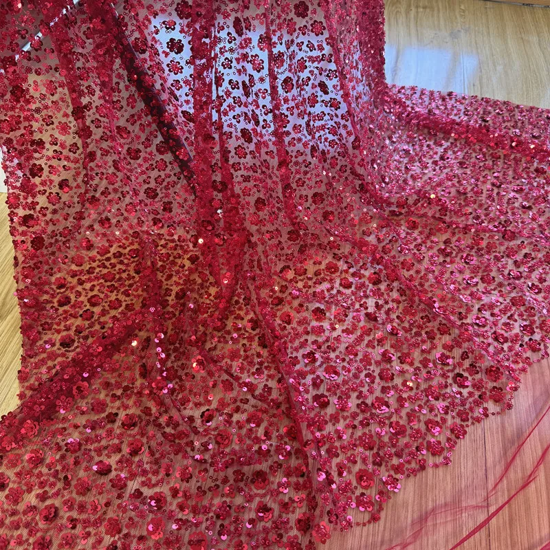 레드 화이트 블랙 레이스 메쉬 원단 비즈 네일 비즈 스팽글 원단 바느질 이브닝 드레스 웨딩 드레스 무대 의상