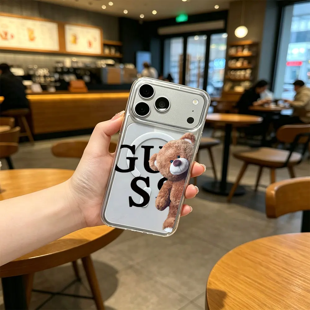 Brown Cartoon Teddy Bear Pattern Phone Case For iPhone 17 16 15 14 13 12 11 Pro Xs Max Plus Air Mini XR X 17e 16e Magsafe Cover view 4