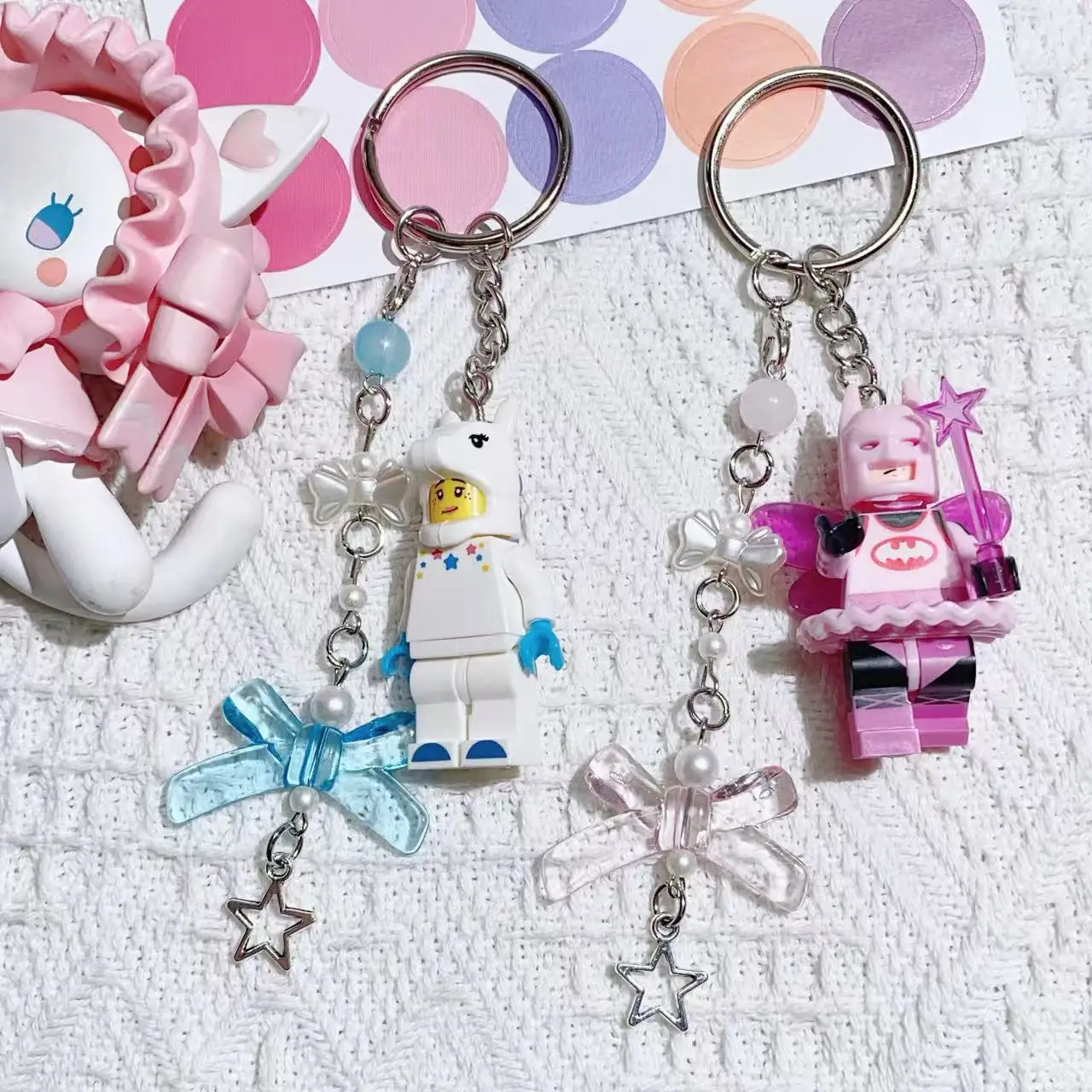 Popular Pink Fairy Batman Block Charms, Couple and Friend Keychains, Wholesale Small Ornaments for Holiday Gift Shops.