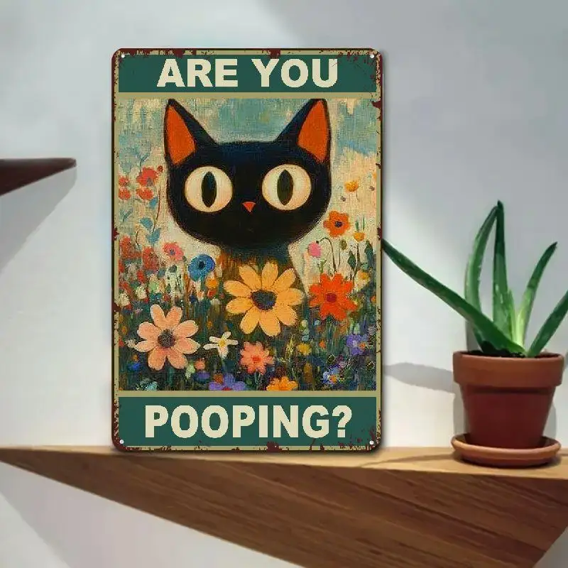 

Металлическая табличка с изображением черной кошки для декора ванной комнаты. Забавные декорации для туалета: винтажная табличка для украшения стен дома