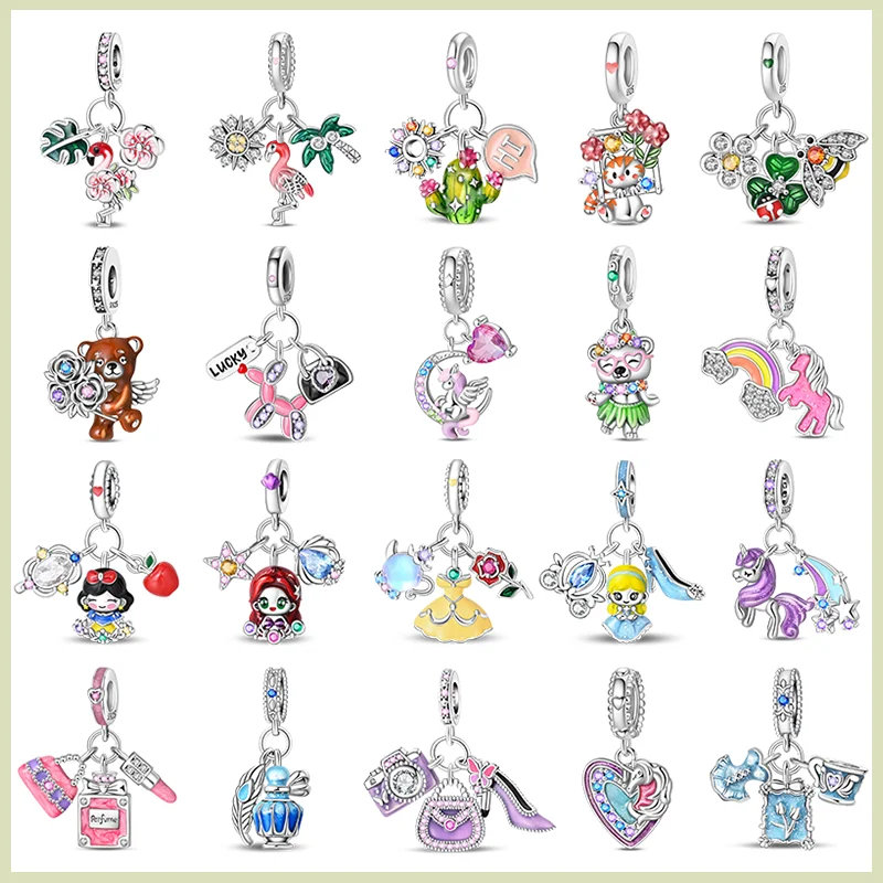 

Новый стерлингового серебра 925 пробы, цветок кактуса, птица, медведь, пони, сумка, подвески, бусины, подходят для подвесок, брендовый оригинальный браслет, сделай сам, ювелирные изделия, подарок