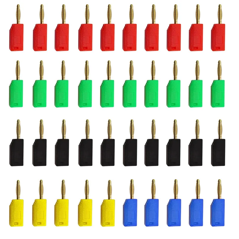 

40PCS/2MM Male Retractable Tube Banana Plug Wire Solder Gold Plating Stackable Electrical Terminal Connector 5 Colors