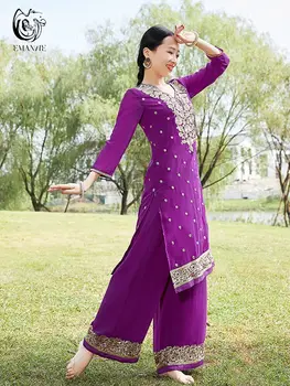 Egzotik Hint Dans Elbise Etnik Stil Kadın Günlük Etnik Kostüm Sari Yan Shelby Pantolon İki Parçalı Set