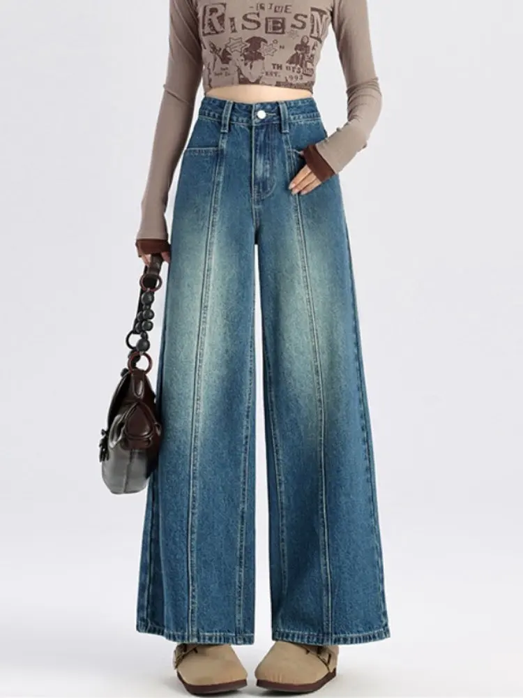 

Retro High Waist Wide Leg Jeans Women's Spring Autumn Slimming Nine Point Knife Jeans Comfortable Casual Denim Pants