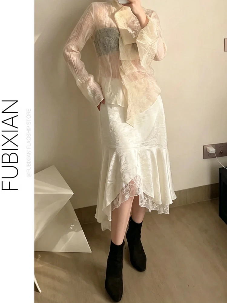 Irregular Lace Patchwork Silk Half Skirt Women's Summer New Style Slimming High Waist Skirt Girl Student Fashion Trend