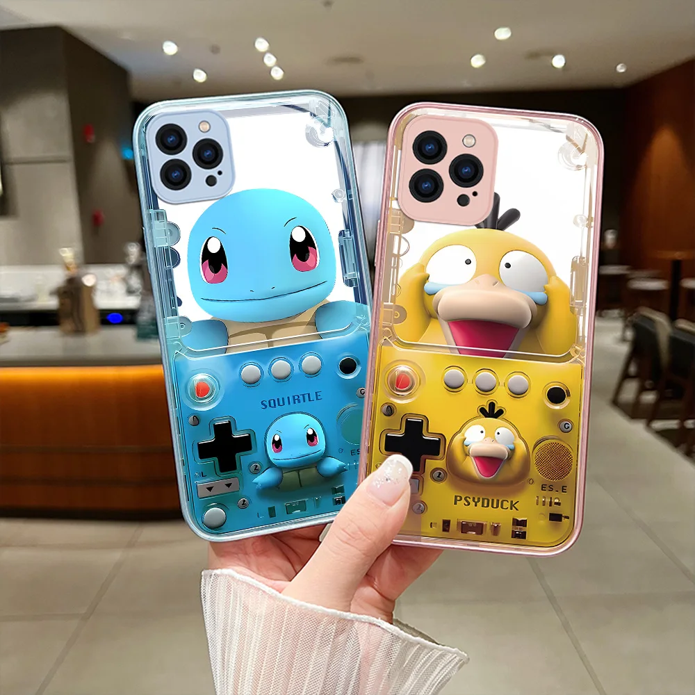 P-Pokémon Game Console Metallic-Color Phone Case for IPhone X XR XS 16 15 14 13 12 Mini 11 Pro Max 8 SE 20 Plus Glass Hard Cover