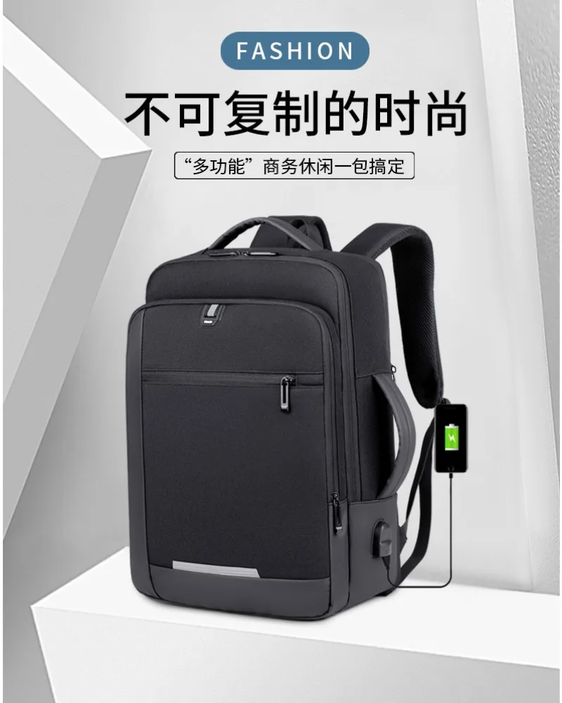 Black Business Laptop Backpack with Comfortable Handles and Double Sided Zippers Water Resistant Fabric Suitable for Office