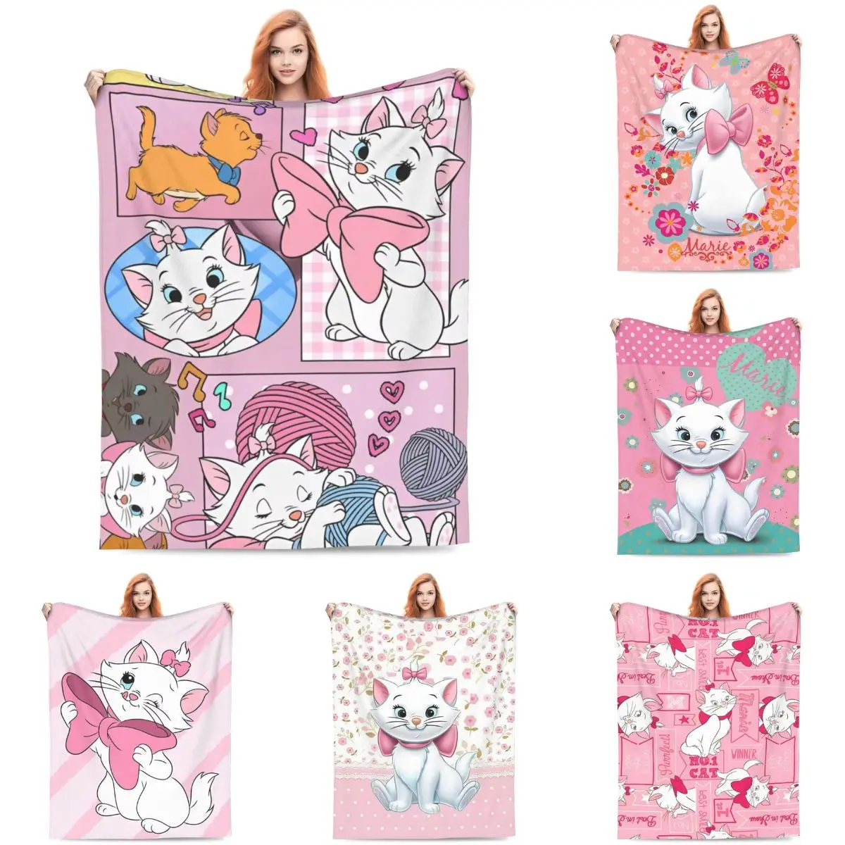 Aristocats Marie Cat Kawaii Blanket Quality Warm Animal Cartoon Throw Blanket Autumn Airplane Travel Couch Chair Funny Bedspread