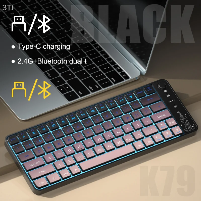 サイレント 79 キーワイヤレスキーボード調整可能なライトタイプ C 充電式ラップトップコンピュータ PC タブレット 2.4 グラム Windows 用