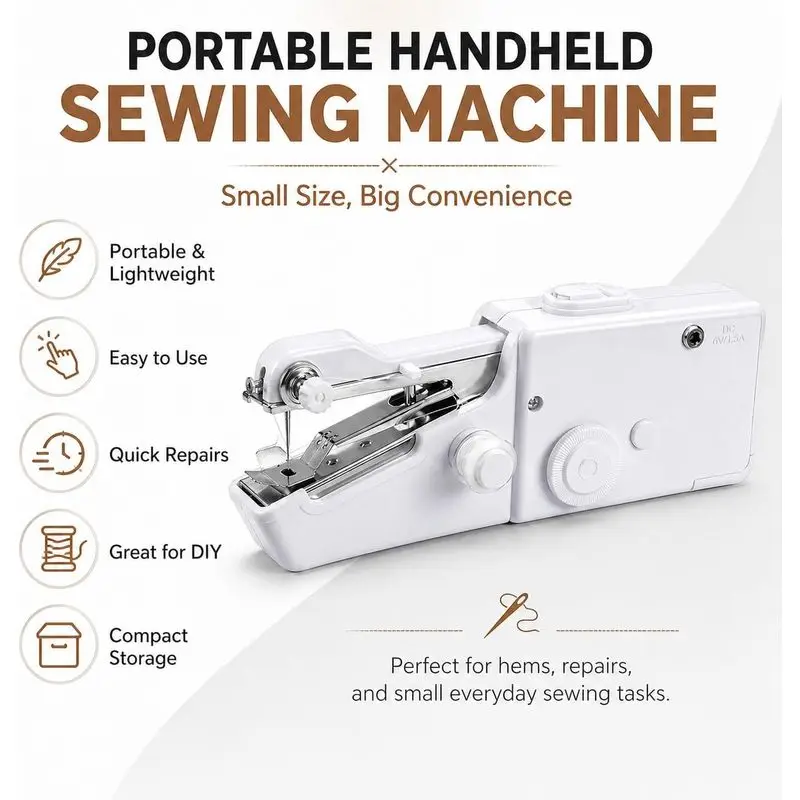 Mini hand-held sewing machine beginners, sewing tools, used for clothing repair, DIY technology.