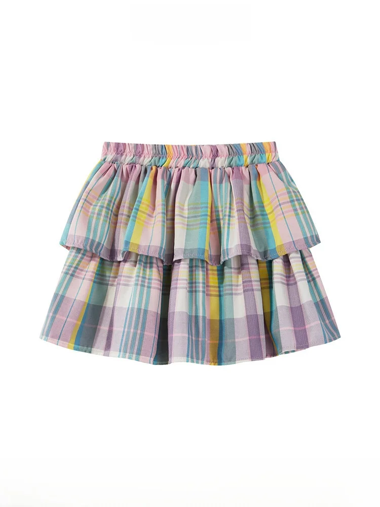 

Dopne Plaid Skirt Women's Sweet aron Color Slimming Pleated ort Skirt Polyester Fiber A-Line Silhouette Summer 2024
