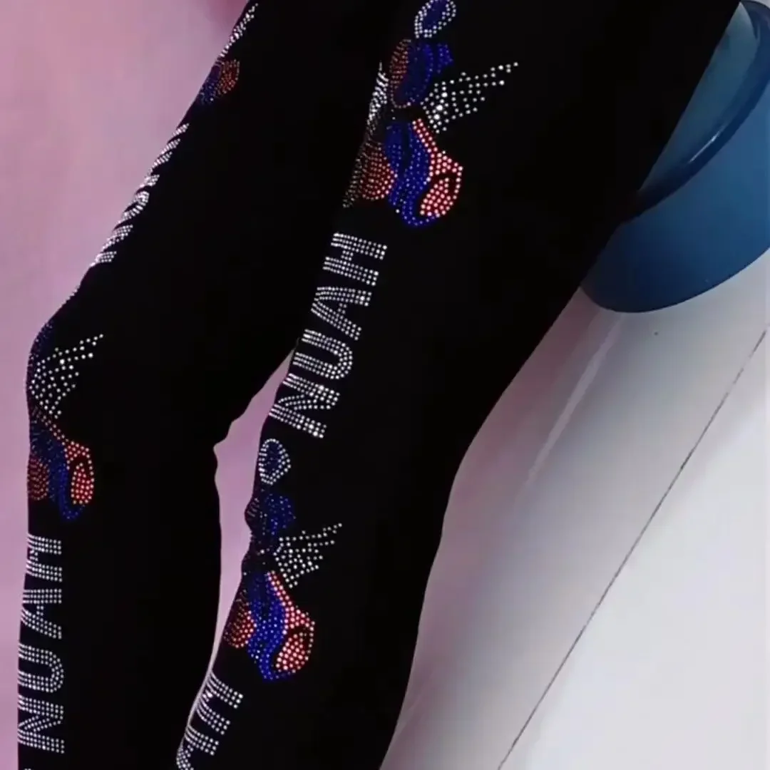 

New Colorful Bright Diamond Women's Leggings - High-waisted, elastic, slim-fitting, versatile and shiny Rhinestone 7-point Pants