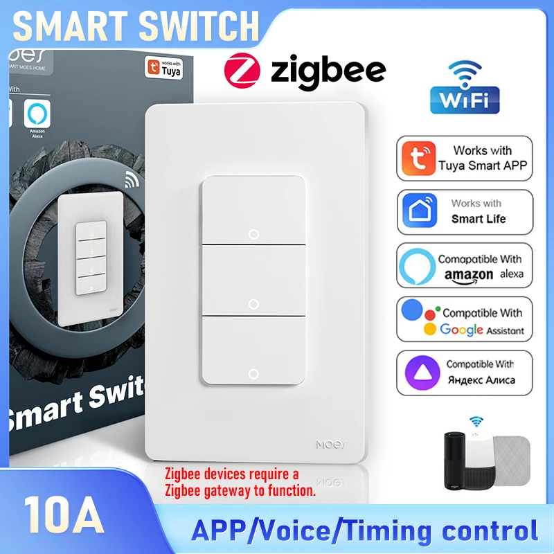 

Tuya Zigbee 3.0 Button Smart Switch, 1/2/3/4 Gang US standard,APP Remote/Voice Control, Work With Alexa/Google Assistant