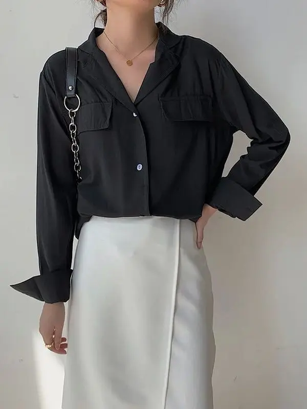 

Autumn Temperament Women's Long Sleeve Suit Collar Shirt Cleanfit Style Poly Fabric A-Line Sleeve Thin Non-deformable Ladies ...