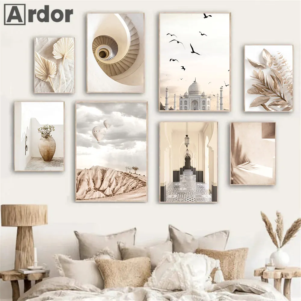 Islamic Art Prints Mosque Poster Hot Air Balloon Canvas Painting Morocco Door Wall Art Leaf Posters Wall Pictures Bedroom Decor