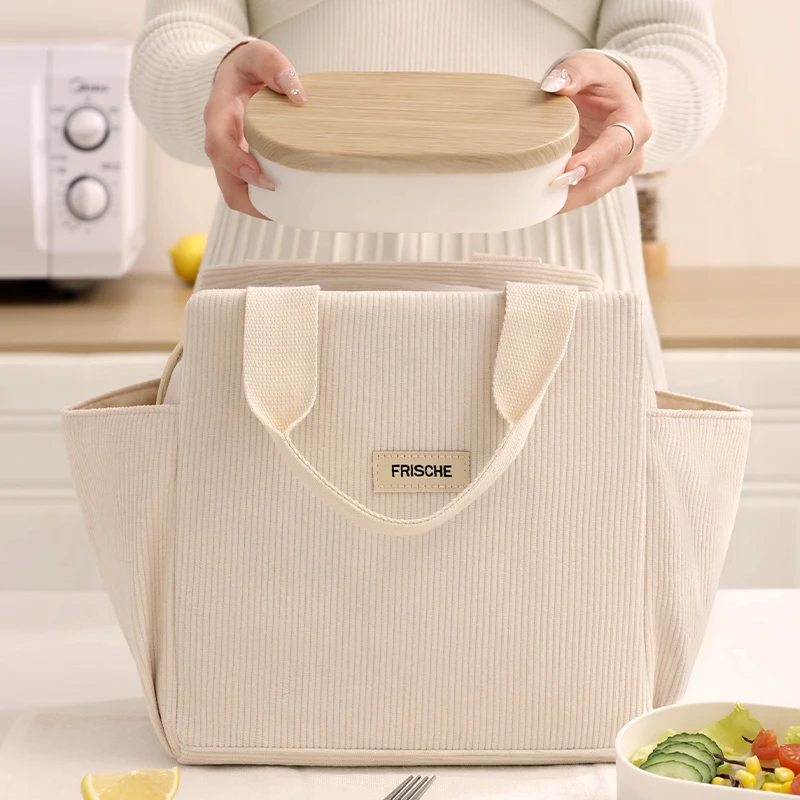 Cord-Lunchtasche, wärmeisolierend, Lunchbox, Aufbewahrung, Handtasche, multifunktional, für Kinder, Schule, Kühltasche, Picknick, Lebensmittelbeutel – Detail 7