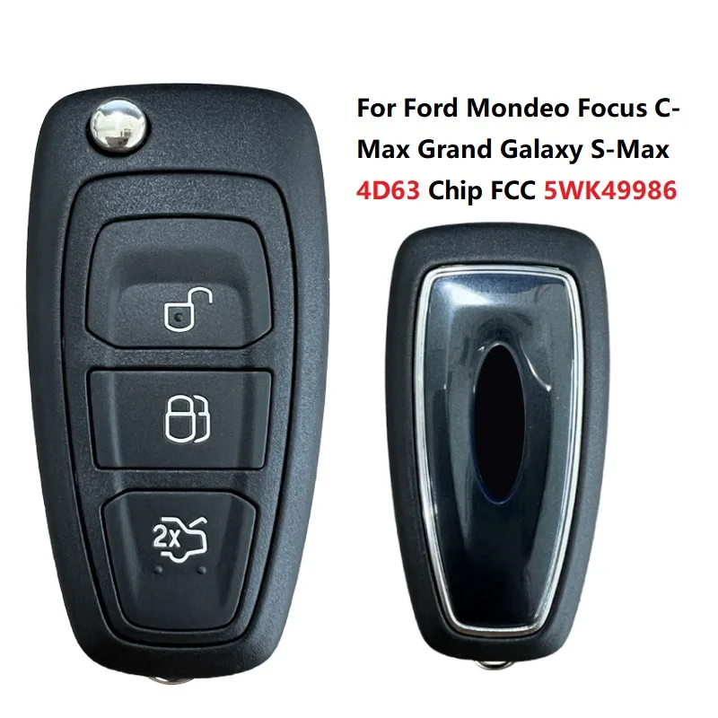 CN018047 FCC 5WK49986 With 4D63 Chip For Ford Mondeo Focus C-Max Grand Galaxy S-Max 3 Buttons Flip Remote Car Key Fob 433MHz