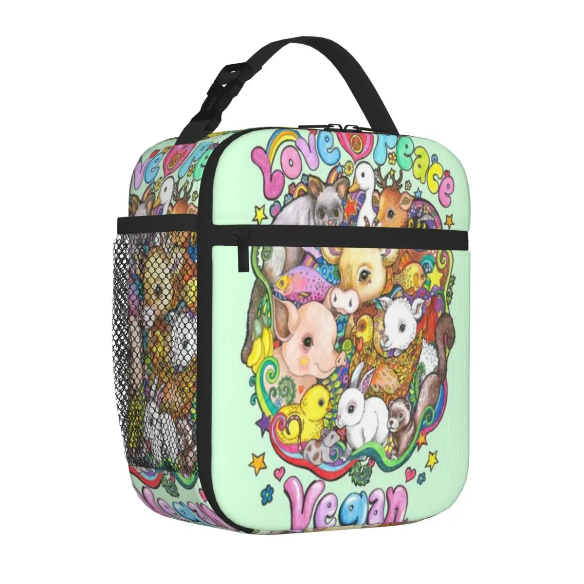 Bestselling Love Peace Vegan Zipper Closure Insulated Snack Tote Desk Dining Insulated Lunch Bag
