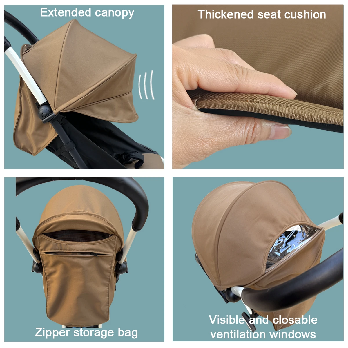 Colu Kid Stroller Accessories Replacement Set For Babyzen YOYO,YO+,YOYO2,Stokke YOYO3 Stroller, Seat Cushion + Extendable Canopy