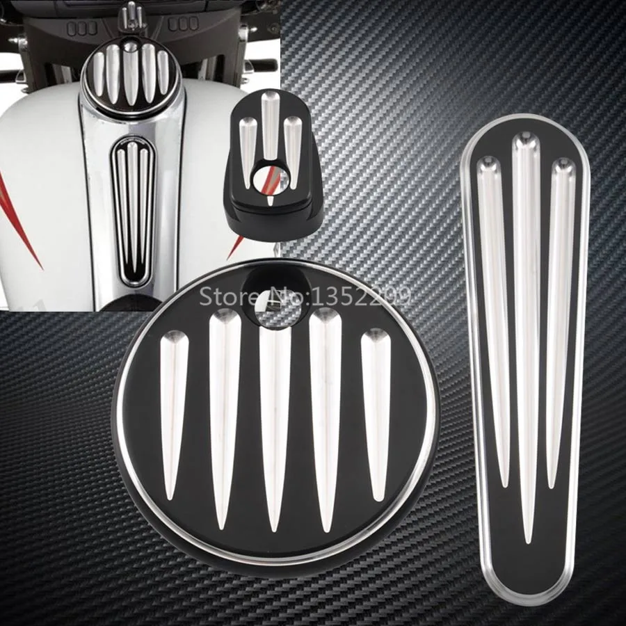 For Harley Touring Electra Street Glide FLHT FLTR FLHX 2 Motorcycle Aluminum Fuel Tank Door Dash Track Insert Ignition Cover Cap