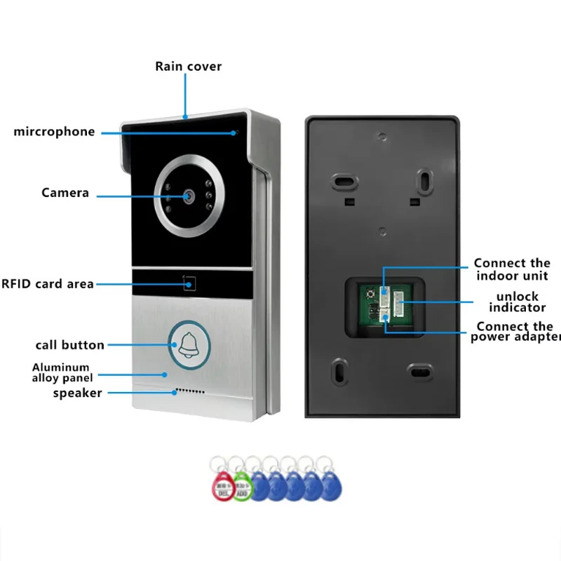 Anjielo 4-wire 7-inch Wired Swipe Card Password Unlock Video Doorbell Intercom System, Infrared Night Vision Doorbell for Home