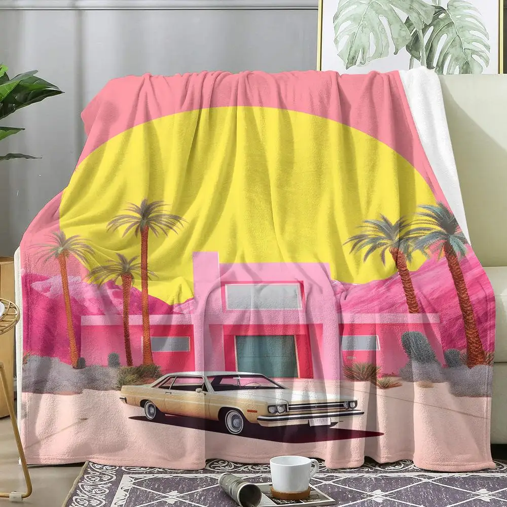 California Sunset Colorful Collage Art Throw Blanket Soft Flannel Throw Lightweight Summer Home Nap for Sofa Cozy Bed Travel