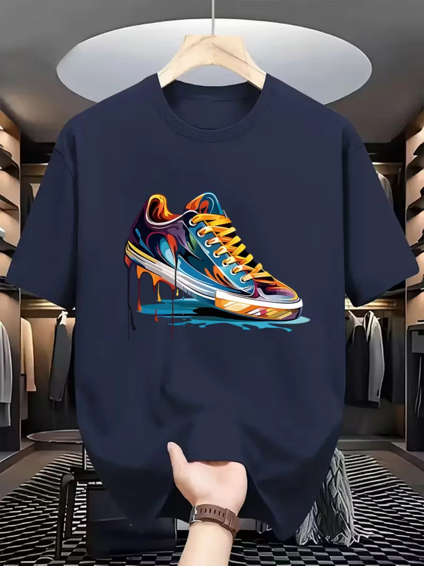 Herren Sneaker-Print T-Shirt – Urban Streetwear Hip-Hop Style mit Sneaker-Sohle & Sneaker-Oberteil-Muster, 100% weicher, atmungs