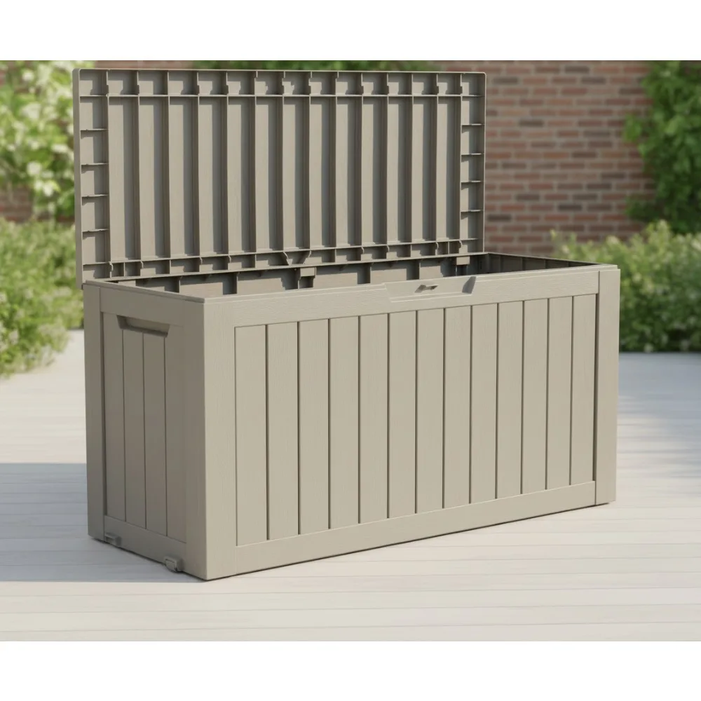 

90 Gallon Waterproof Deck Box with Lock - UV Resistant Outdoor Storage for Patio Pool Cushions
