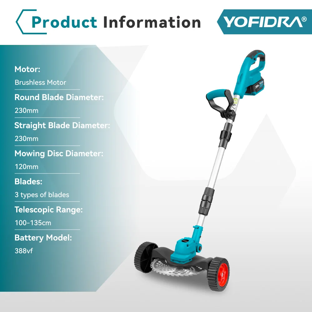 YOFIDRA فرش 9 بوصة جزازة العشب الكهربائية 36000 دورة في الدقيقة اللاسلكي العشب الانتهازي قابل للتعديل حديقة أداة ل ماكيتا 18 فولت بطارية دبوس