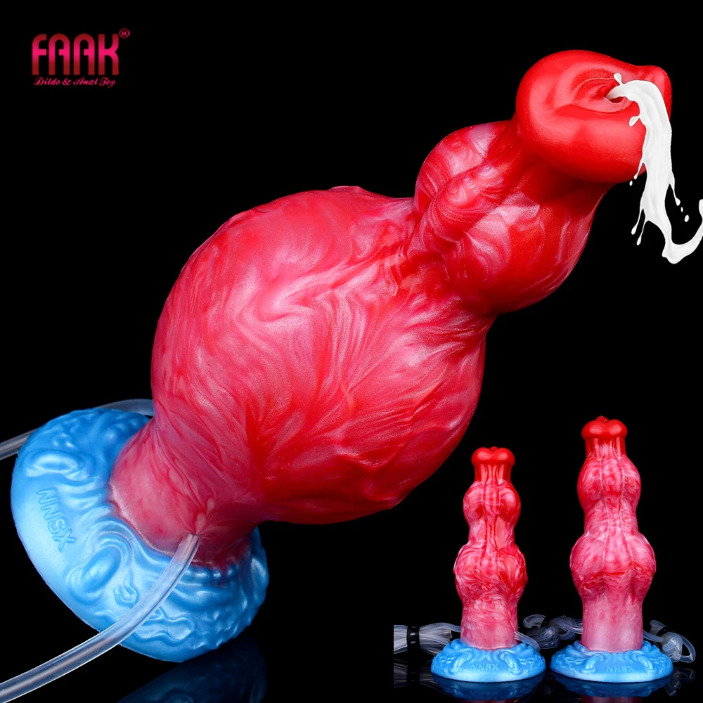 FAAK ซิลิโคน Inflatable Anal ลูกปัดขนาด S M Squirting อวัยวะเพศชายพร้อมถ้วยดูดแฟนตาซี Ejaculation Horse Knot Dildo ...