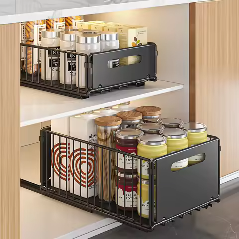 Kitchen Storage Rack Home Seasoning Sorting Rack Bathroom Deep Cabinet Storage Cabinet Internal Basket Pull-out Storage Box