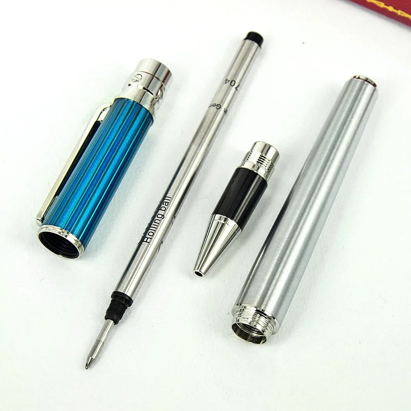 Imagem -06 - Metal Barril Roller Ball Pen com Número de Série Papelaria de Luxo Agd Aguos ct Listra Azul Cap Prata Qualidade Superior