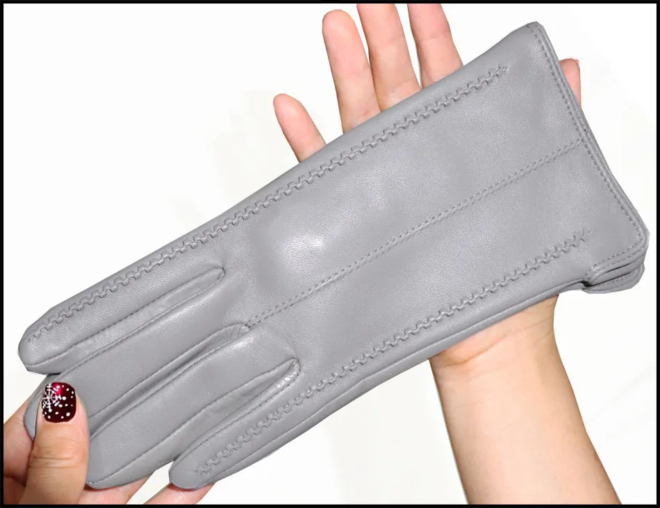 Leather gloves women's sheepskin flannel lining winter warmth high-grade black touch screen color leather gloves driving new