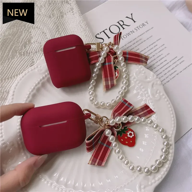 For apple airpod 4 Case airpod pro 2 cover Luxury Retro Pearl /StrawberrySilicone earphone cover fundas Air Pods 3 Case