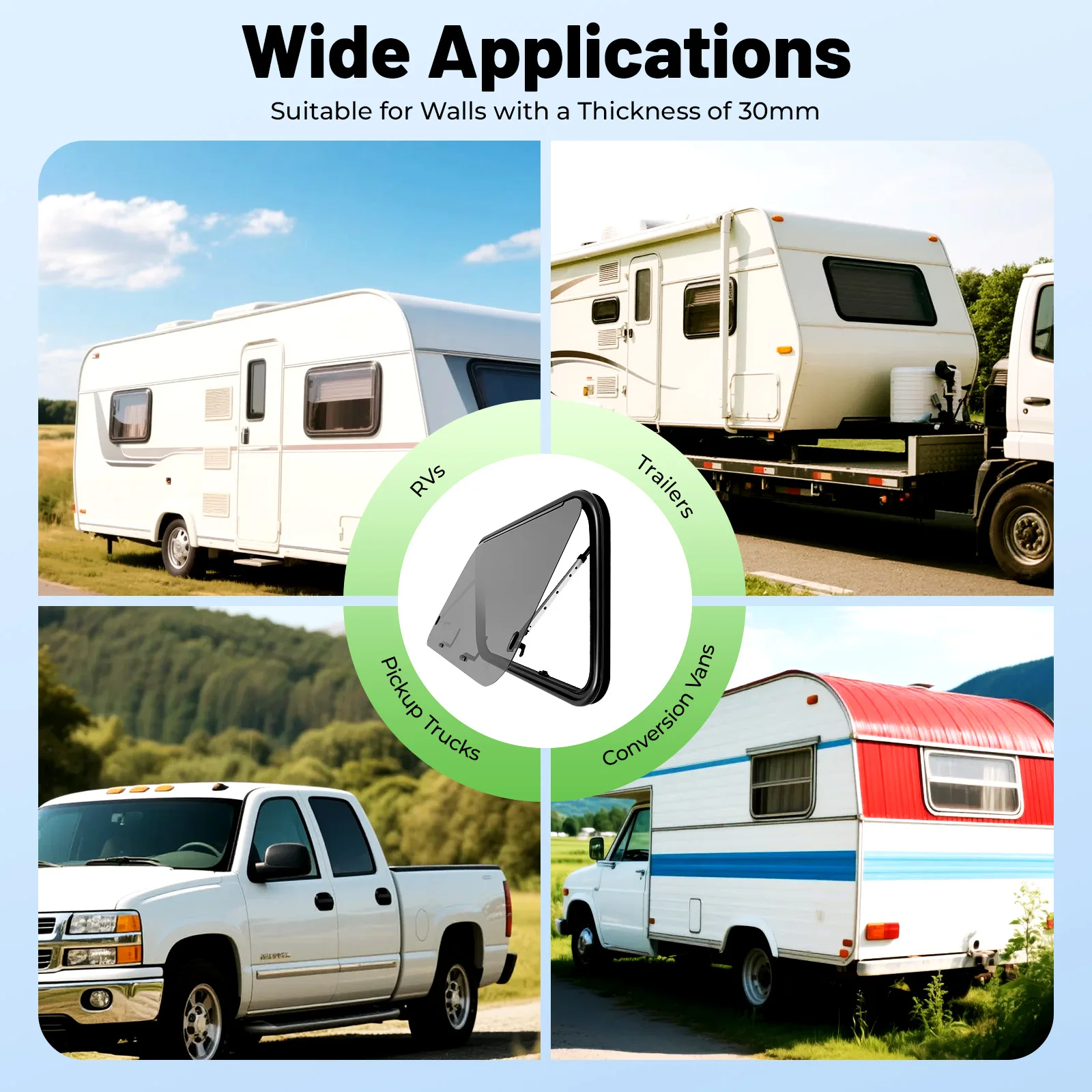 Caravan Extrapolated Ventilation Window 2 PCS RV Vertical Slide Window With Blind Screen Aluminum Alloy Frame Waterproof