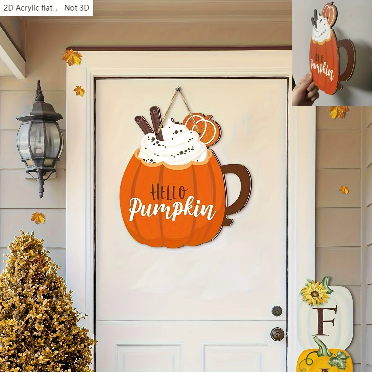 Hello Pumpkin Acrylic Door Hanger, Pumpkin Latte Cup Front Door Sign, Fall Autumn Harvest Porch Wall Decor